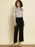 TRENDARREST Grey Satin Gathered Shirt