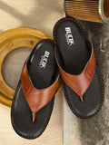 BUCIK Men's Tan Synthetic Leather Slip-On Casual Slipper/Flip Flop