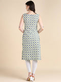 Women's Sleeveless Boat Neck Solid Casual Fancy Long Kurtis