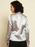 TRENDARREST Grey Satin Gathered Shirt