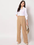 TRENDARREST Women's Polyester White Shirt with Metallic Collar Edges